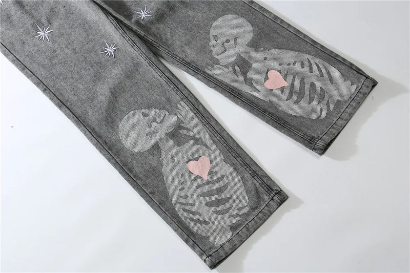 Gray Skeleton Skulls Jeans ED980
