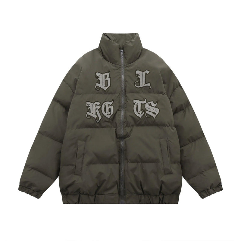 Gothic Letter Embroidered Puffer Jacket G1083 - UncleDon JM