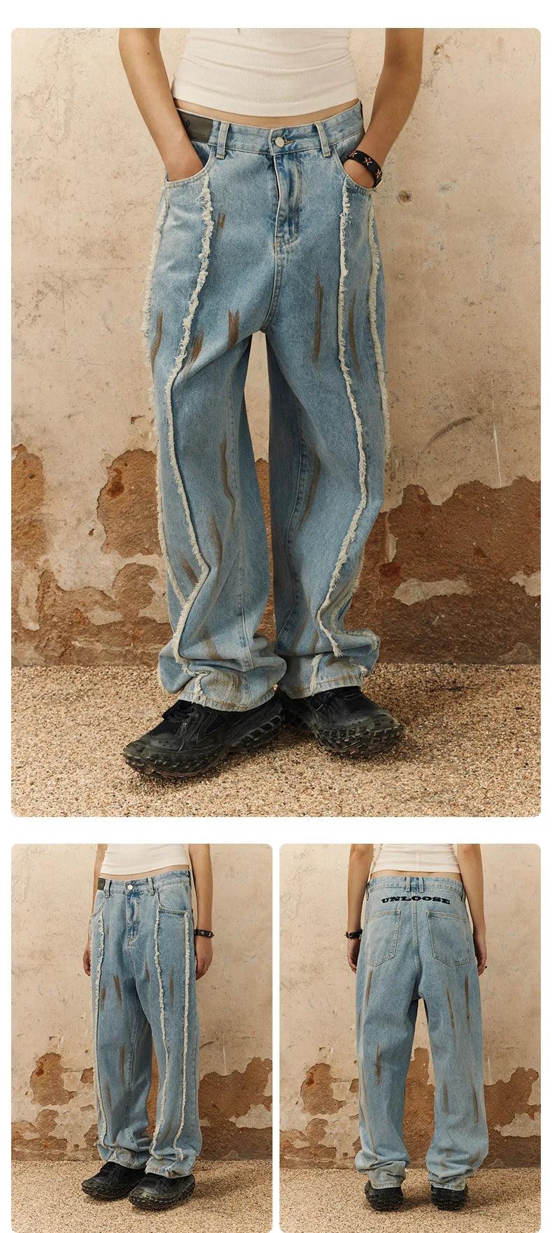Raw Edge Design and Painted To Make Dirty Washing Jeans H084 - UncleDon JM
