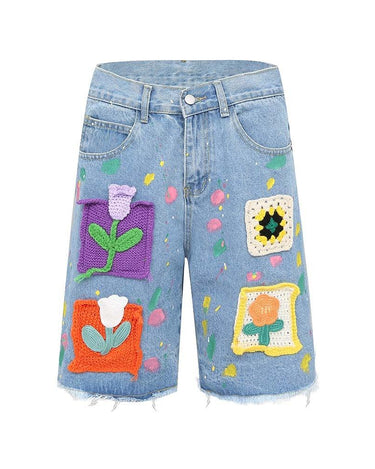 Tung Sung Embroidered Graffiti Fringe Jorts - Tung Sung