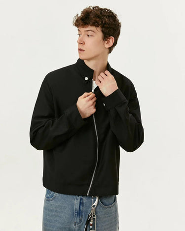 Tung Sung Black Short Jacket with Diagonal Zip Closure - Tung Sung