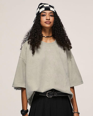 Tung Sung Gothic Castle Embossed Silver Suede Velvet Tee - Tung Sung