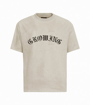 Tung Sung Embroidered Letter Small-Neckline Sude Tee - Tung Sung