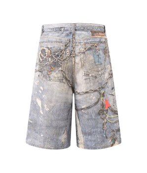 Tung Sung Chain Pattern Denim Jorts - Tung Sung