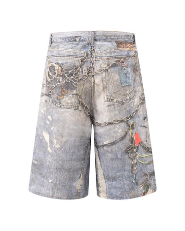 Tung Sung Chain Pattern Denim Jorts - Tung Sung