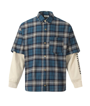 Tung Sung Washed Checkered Hip-Hop Streetwear Spliced Fake-Two-Piece Long-Sleeve Shirt - Tung Sung