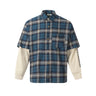 Tung Sung Washed Checkered Hip-Hop Streetwear Spliced Fake-Two-Piece Long-Sleeve Shirt - Tung Sung