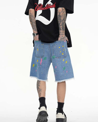 Tung Sung Embroidered Graffiti Fringe Jorts - Tung Sung