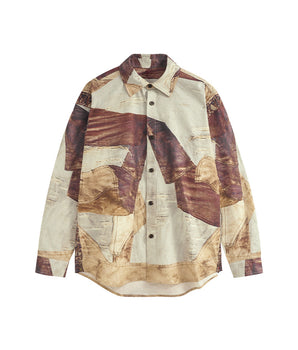 Vintage Distressed Leather Patch Digital Print Shirt