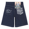 Tung Sung Chicano-Inspired Embroidered Script Jorts in Relaxed Fit - Tung Sung