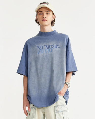 Tung Sung Dyed Flocking Foam-Printed English Lettering Tee - Tung Sung