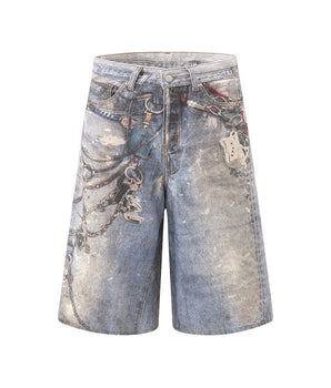 Tung Sung Chain Pattern Denim Jorts - Tung Sung