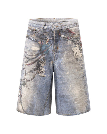 Tung Sung Chain Pattern Denim Jorts - Tung Sung