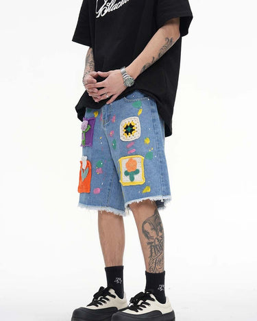 Tung Sung Embroidered Graffiti Fringe Jorts - Tung Sung