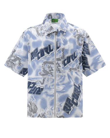 Tung Sung Dragon Totem Zippered Short-Sleeved Shirt - Tung Sung