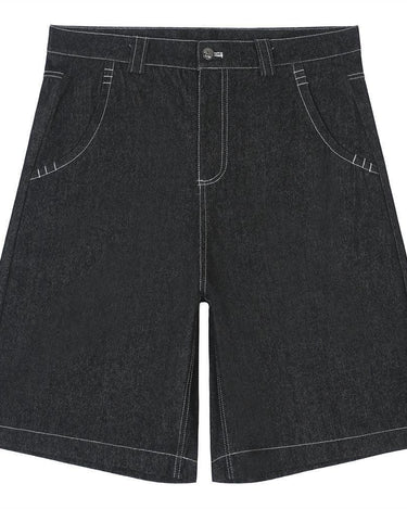 Tung Sung Chicano-Inspired Embroidered Script Jorts in Relaxed Fit - Tung Sung