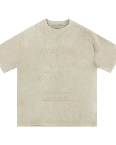 Tung Sung Embroidered Letter Small-Collar Suede Tee - Tung Sung