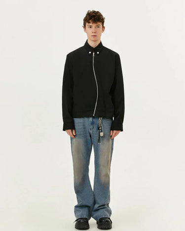 Tung Sung Black Short Jacket with Diagonal Zip Closure - Tung Sung