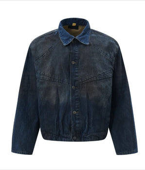 Tung Sung Distressed Oil-Stained Indigo Denim Jacket