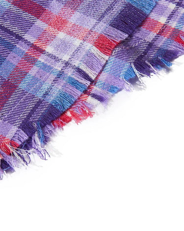 Tung Sung Vibrant Purple Plaid Shirt with Fringe Trim & Distressed Details - Standout Fashion Staple - Tung Sung