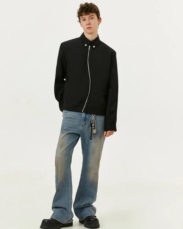 Tung Sung Black Short Jacket with Diagonal Zip Closure - Tung Sung