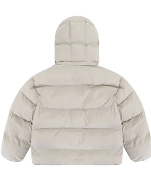 Men's Windproof High Collar Puffer Jacket with Removable Hood and Diagonal Pockets