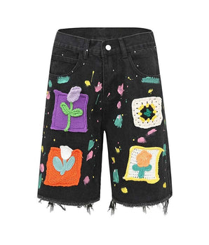 Tung Sung Embroidered Graffiti Fringe Jorts - Tung Sung