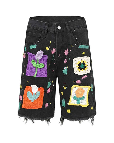 Tung Sung Embroidered Graffiti Fringe Jorts - Tung Sung