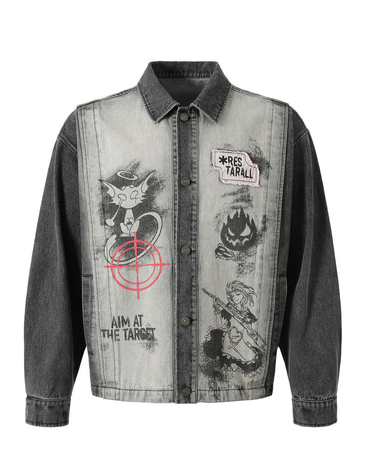 Tung Sung Retro Anime Print Denim Jacket - Tung Sung