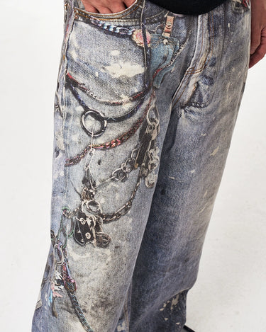 Tung Sung Digital Print Keychain-Accentuated Baggy Jeans - Tung Sung