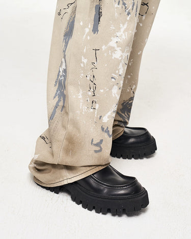 Tung Sung Graffiti-Infused Hand-Painted Dirty Black to Grey Ombre Jeans - Tung Sung