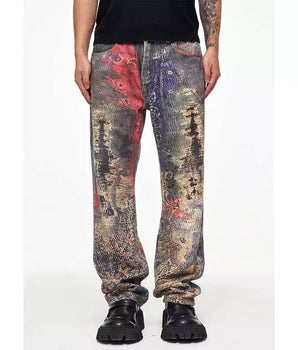 Tung Sung 3D Printed Digital Camouflage Pattern Straight Jeans - Tung Sung