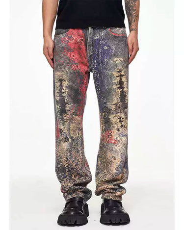 Tung Sung 3D Printed Digital Camouflage Pattern Straight Jeans - Tung Sung