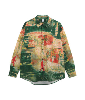 Tung Sung Warm-Tone Heatmap Print Seersucker Shirt - Lightweight & Textured