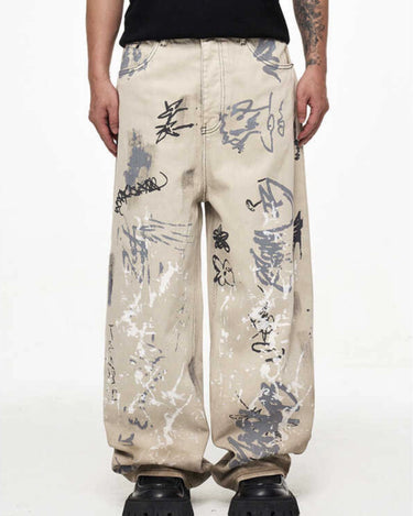 Tung Sung Graffiti-Infused Hand-Painted Dirty Black to Grey Ombre Jeans - Tung Sung