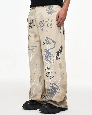 Tung Sung Graffiti-Infused Hand-Painted Dirty Black to Grey Ombre Jeans - Tung Sung