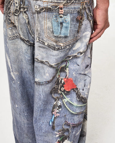 Tung Sung Digital Print Keychain-Accentuated Baggy Jeans - Tung Sung