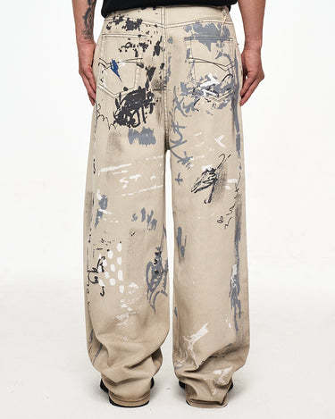 Tung Sung Graffiti-Infused Hand-Painted Dirty Black to Grey Ombre Jeans - Tung Sung