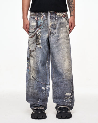 Tung Sung Digital Print Keychain-Accentuated Baggy Jeans - Tung Sung