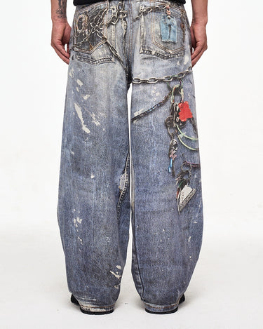 Tung Sung Digital Print Keychain-Accentuated Baggy Jeans - Tung Sung