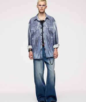 Tung Sung Faux Denim Digital Print Shirt - Casual Streetwear Style