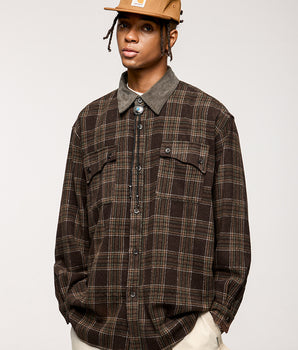 Corduroy Collar Plaid Shirt - Classic Style