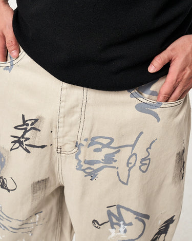 Tung Sung Graffiti-Infused Hand-Painted Dirty Black to Grey Ombre Jeans - Tung Sung