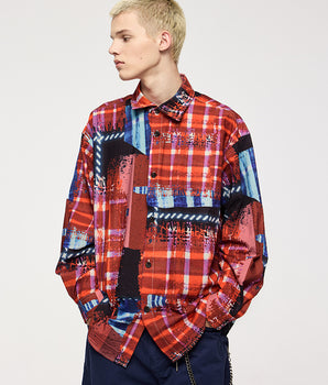 Tung Sung Patchwork Colorblock Gingham Seersucker Shirt - Casual Fit