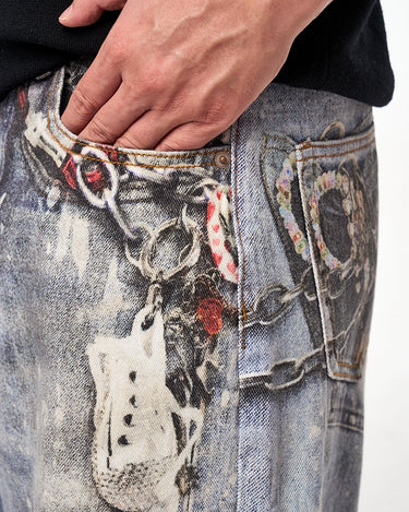 Tung Sung Digital Print Keychain-Accentuated Baggy Jeans - Tung Sung