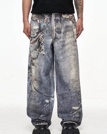 Tung Sung Digital Print Keychain-Accentuated Baggy Jeans - Tung Sung