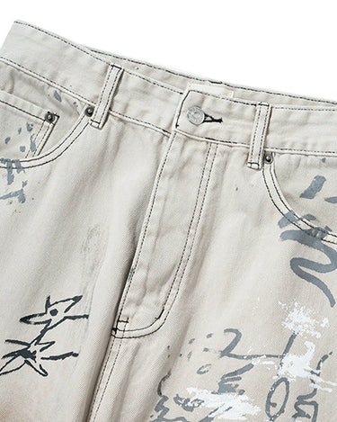 Tung Sung Graffiti-Infused Hand-Painted Dirty Black to Grey Ombre Jeans - Tung Sung