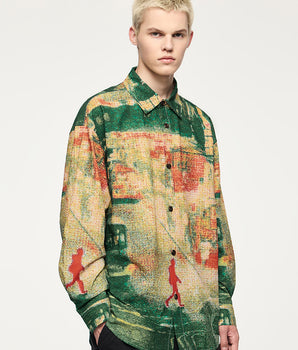 Tung Sung Warm-Tone Heatmap Print Seersucker Shirt - Lightweight & Textured