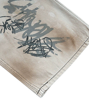 Tung Sung Graffiti-Infused Hand-Painted Dirty Black to Grey Ombre Jeans - Tung Sung