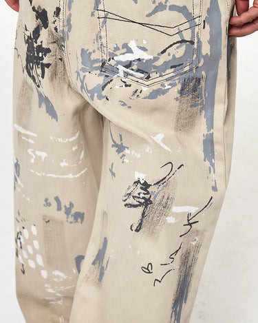 Tung Sung Graffiti-Infused Hand-Painted Dirty Black to Grey Ombre Jeans - Tung Sung